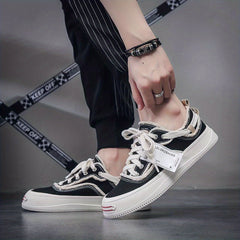 Men's Distressed Lace Up Canvas Sneakers Casual Outdoor Walking Shoes