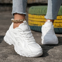 Solid Breathable Heighten Chunky Sneakers Casual Wear Resistance Running Shoes