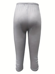 Ruched Skinny Capris Leggings Elastic Waist Crop Leggings