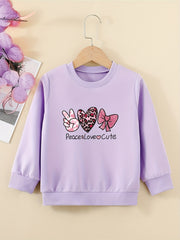 Peace Love And Cute Graphic Sweatshirt For Girls