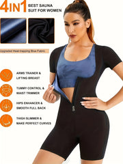 Short Sleeve Body Shaper Sauna Sweat Bodysuit Fitness Training Tummy Control