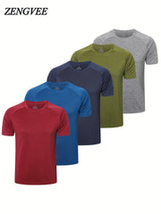 5 Pcs Men's Solid Short Sleeve Quick Dry T-Shirt for Gym Training