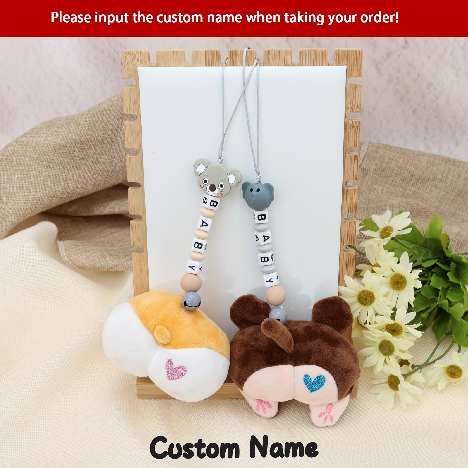 Customized Plush Toy Pacifier Holder Leash For Baby