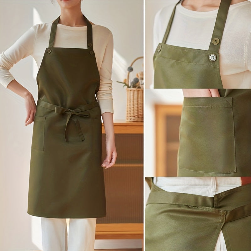 Adjustable Halter Apron with Pockets for Chef Gardening Cooking Baking