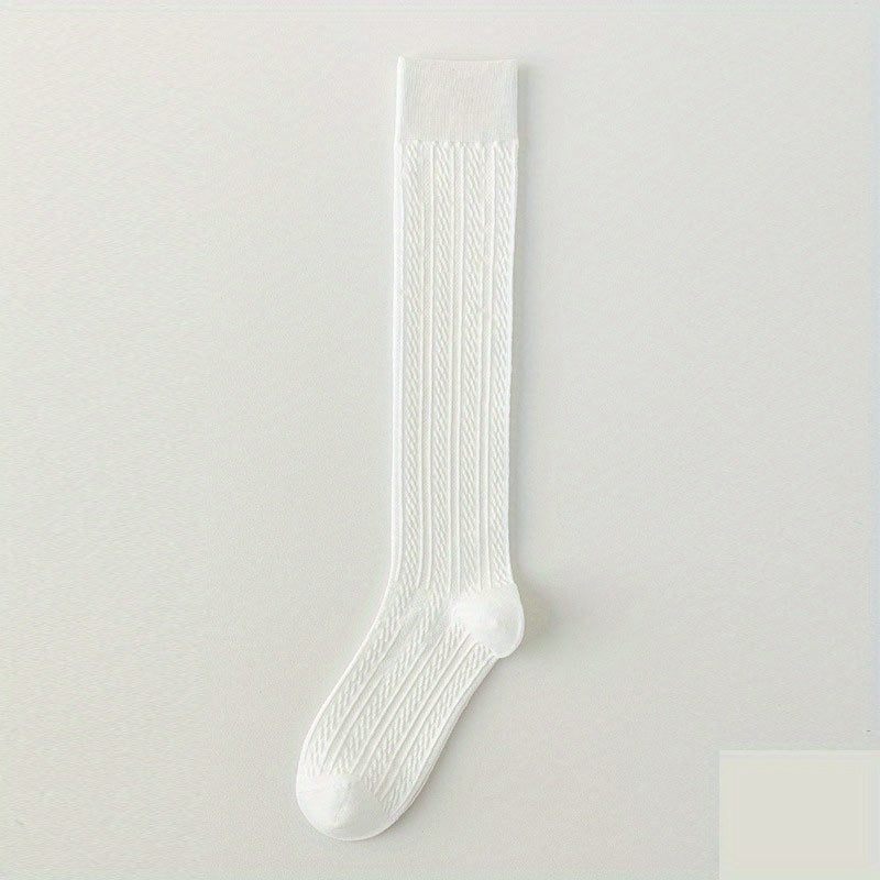 Solid Textured Calf Socks College Style Knee High Socks Women's Stocki