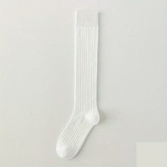 Solid Textured Calf Socks College Style Knee High Socks Women's Stocki