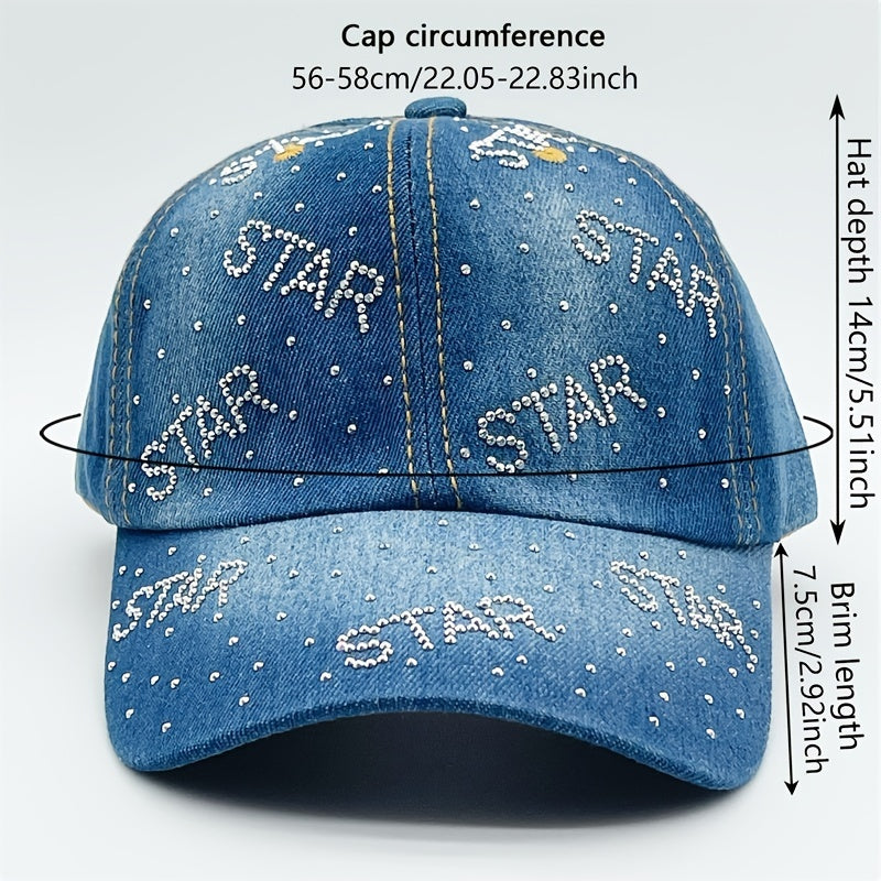 Rhinestone Decor Denim Baseball Cap Distressed Dad Hat Hip Hop Couple Sun Hats