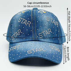 Rhinestone Decor Denim Baseball Cap Distressed Dad Hat Hip Hop Couple Sun Hats
