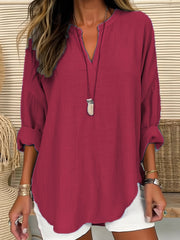Women's Plus Solid Long Sleeve Notched Neck Tunic Top