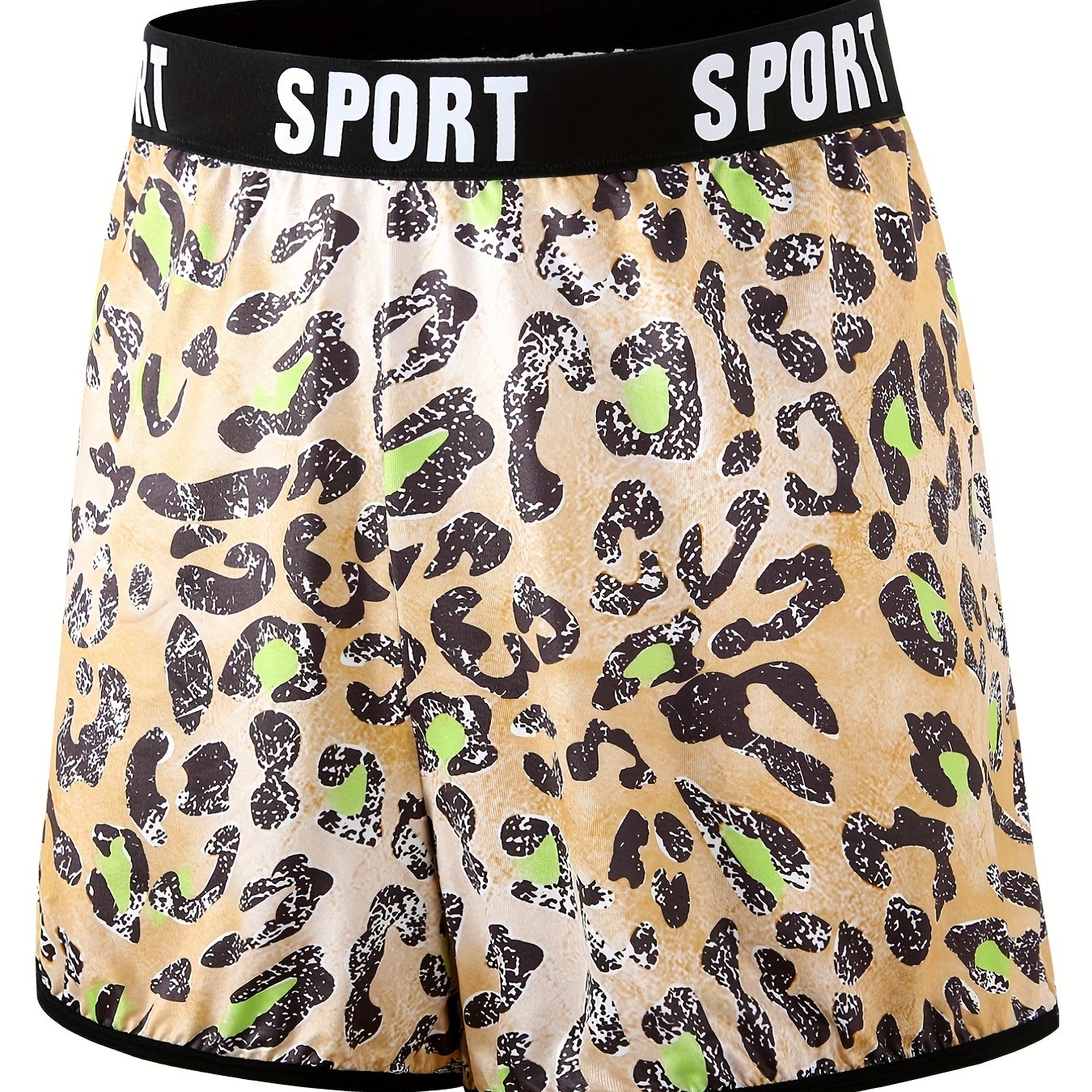Sporty Leopard Print Plus Size Pajama Shorts