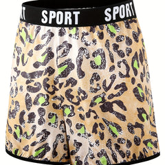 Sporty Leopard Print Plus Size Pajama Shorts