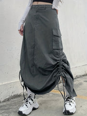Y2K Cargo Skirt Side Drawstring Flap Pockets Spring Summer Women's Clothing