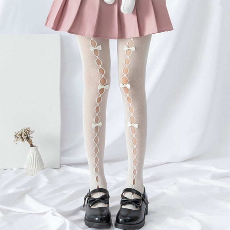 Lace Bow Fishnet Tights Suspender Pantyhose Thigh High