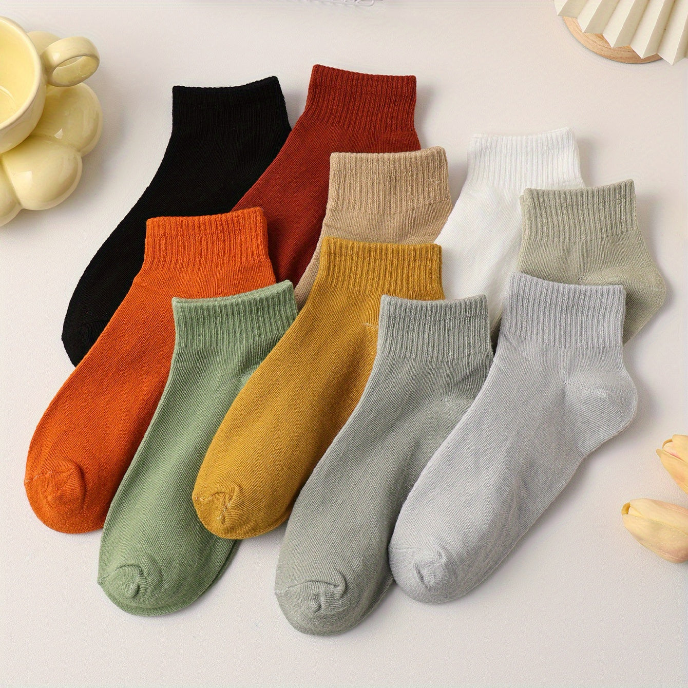 10 Pairs Solid Crew Sports Socks Women's Stockings & Hosiery