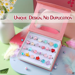 24pcs Girl Jewel Rings Adjustable No Duplication in Box