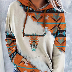 Ethnic Print Kangaroo Pocket Hoodie Long Sleeve Hoodies Sweatshirt