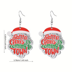 Santa Claus Alphabet Printing Dangle Earrings Christmas Party Decoration Acrylic