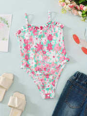 Toddler Girls Floral Ruffle Trim Cami Rompers Onesie Kids Summer Clothes