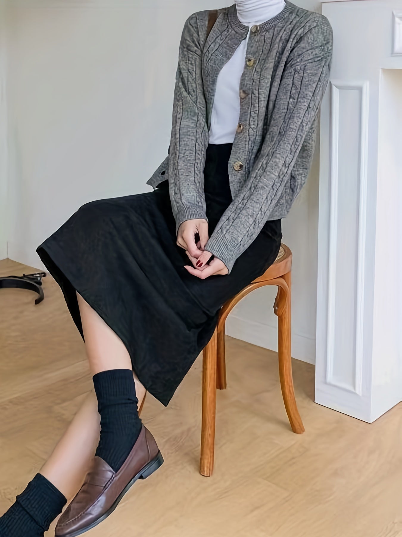 Casual Cardigan Women Solid Button Long Sleeve Round Neck Knit