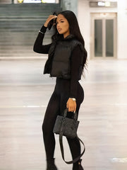Solid Zip Up Vest Casual Winter Warm Sleeveless Outerwear