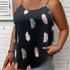 Feather Print Round Neck Cami Top