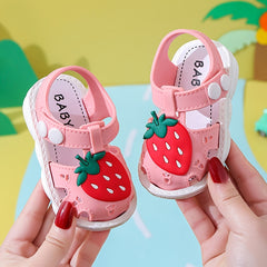 JIAGEYA Baby Girls Strawberry Print Sandals Comfy Non Slip Closed Toe Crib Shoes