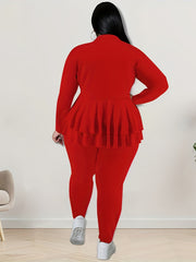 2 Piece Set Solid Long Sleeve V Neck Top & Pants Outfit