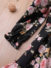 Toddler Girls Floral Print Ruffle Long Sleeve Dress Kids Clothes
