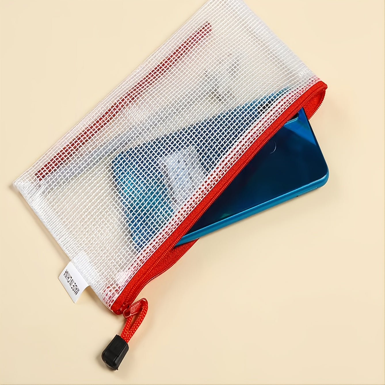 Grid Pencil Bag Zipper Storage Document Mask Receipt