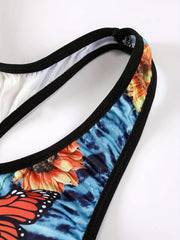 Women's Plus Size Tie Dye Sunflower Butterfly Print Tank Bra