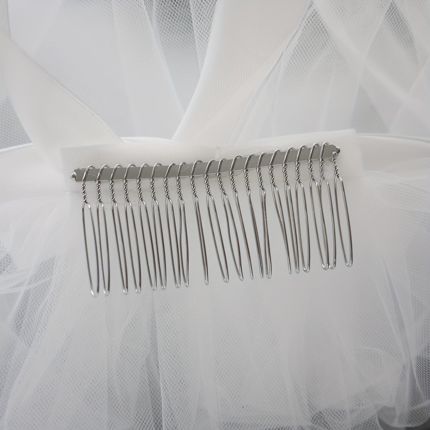 2 Tiers Faux Pearl Ribbon Bow Veil With Comb Wedding Headdress