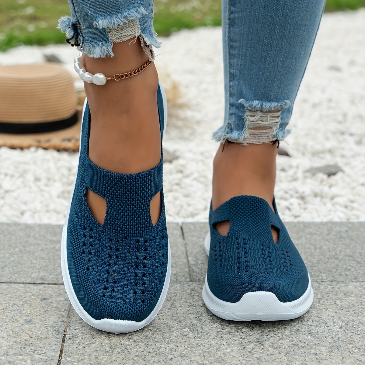 Women's Knit Walking Shoes Breathable Slip On Sports Lightweight Sneakers