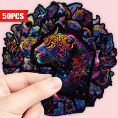 50pcs Neon Animal Sticker Set Waterproof Vinyl Decals for Laptops Phones Guitars