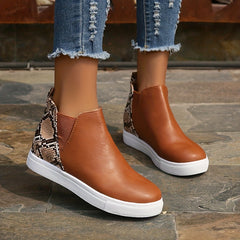 Women's Snakeskin Pattern Short Boots Stretch Fabric Sided Boots