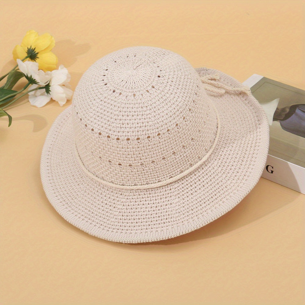 Crochet Hollow Out Bucket Hat Summer Sunscreen Fisherman Cap for Women