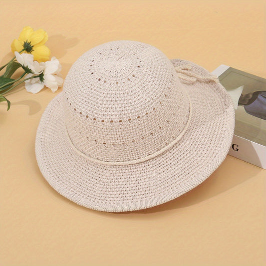 Crochet Hollow Out Bucket Hat Summer Sunscreen Fisherman Cap for Women