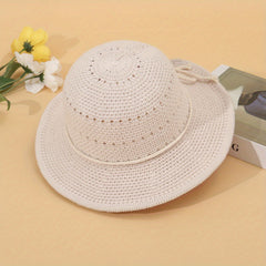 Crochet Hollow Out Bucket Hat Summer Sunscreen Fisherman Cap for Women