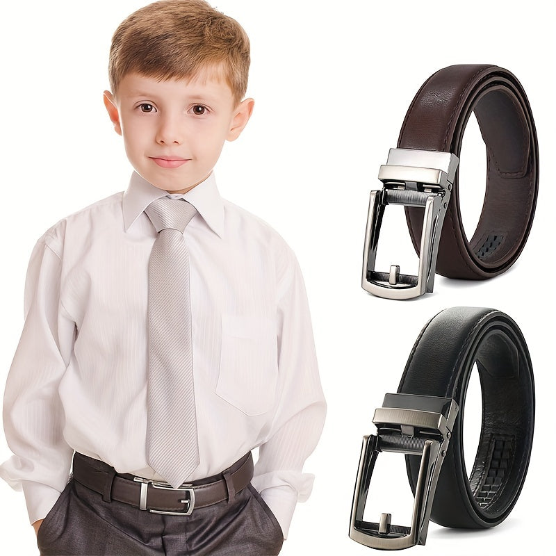 Kids Brown PU Leather Belt with Automatic Elastic Waistband