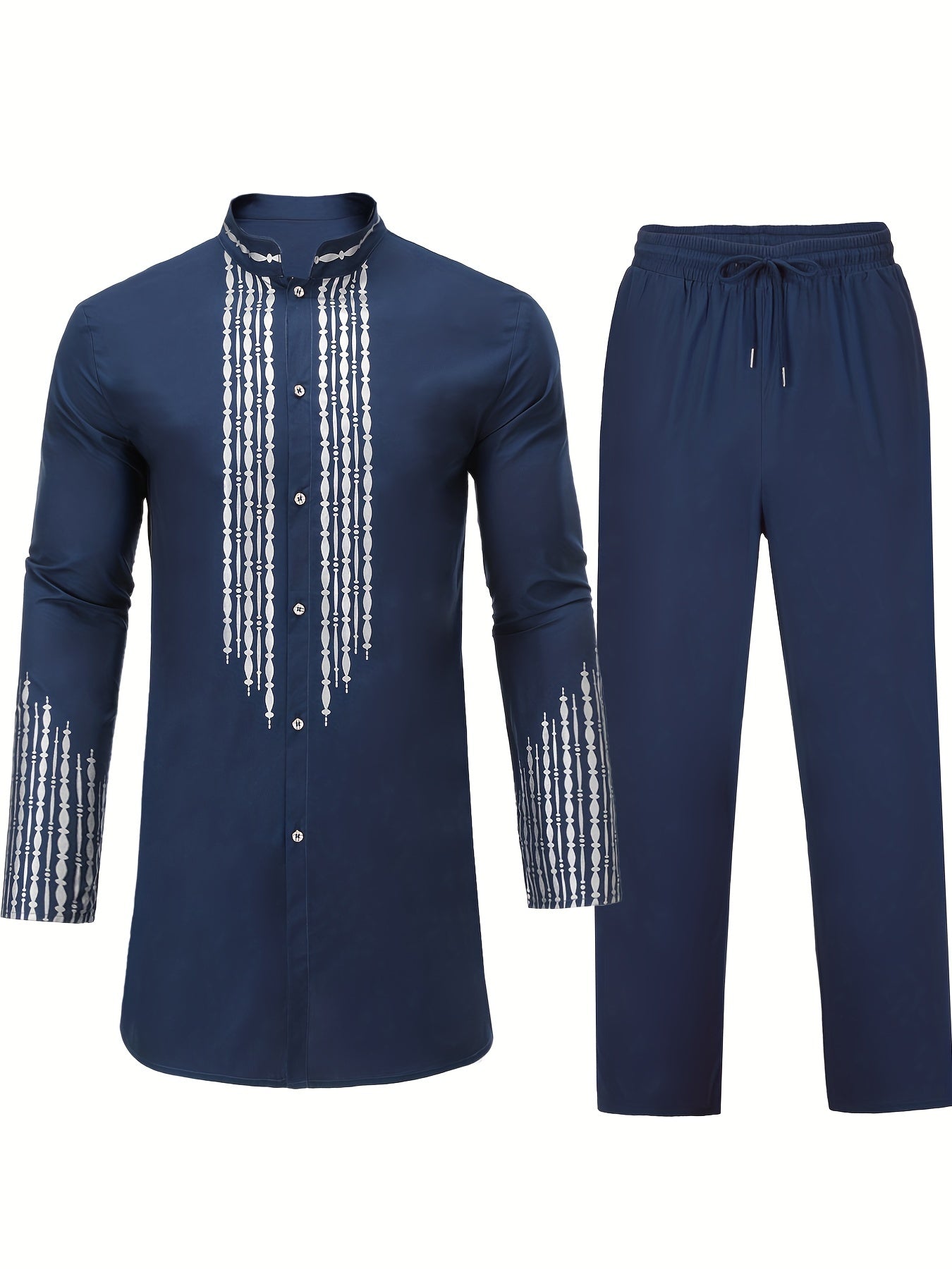 Solid Cotton Men's African 2 Pcs Set Dashiki & Pants Outfit