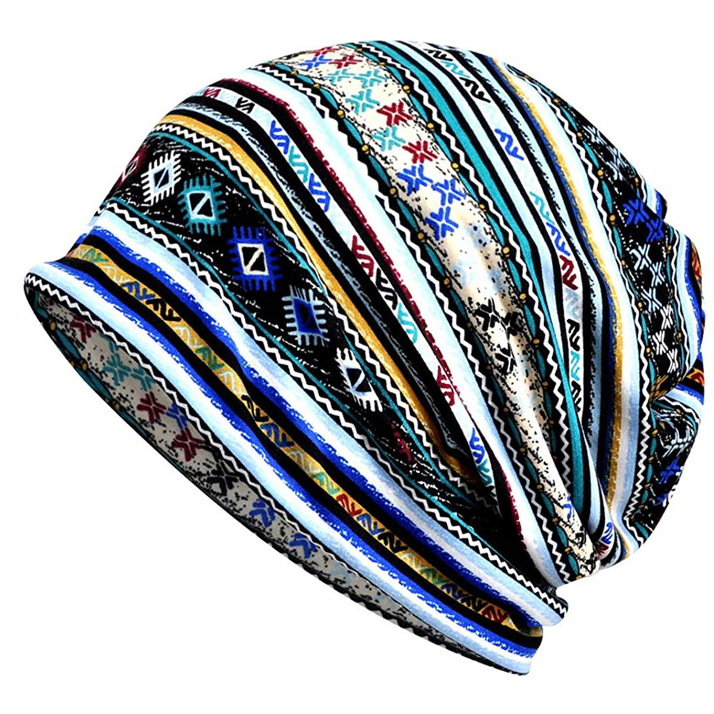 Slouchy Chemo Sleep Beanie Hat Elastic Cap with Geometric Pattern