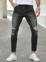 Slim Fit Ripped Jeans Mens Distressed Stretch Denim Pants