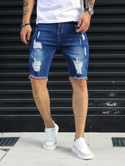 Men's Ripped Denim Shorts Casual Street Style Distressed Denim Shorts