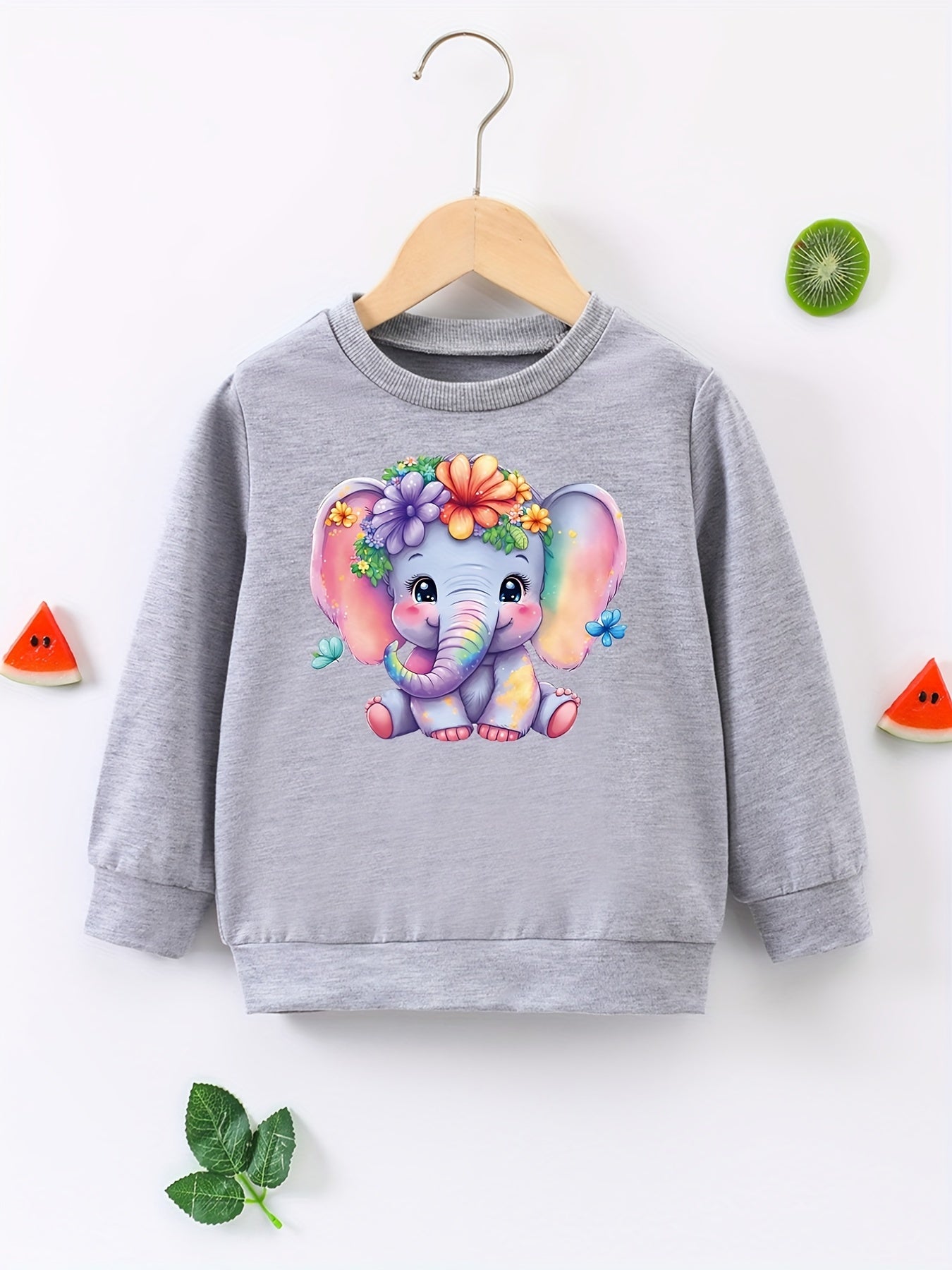 Floral Graphic Round Neck Active Pullovers for Girls Spring Fall