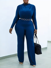 Solid Long Sleeve Mock Neck Jumpsuit