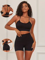 Solid Ribbed Push Up Bra & Panties Lingerie Set