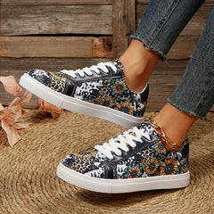 Sunflower Print Sneakers Round Toe Low Top Flat Shoes Lightweight Walking