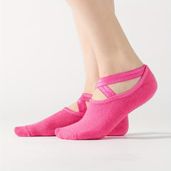 Women's Non Slip Yoga Socks with Cross Strap Grips