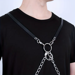 Men's Leather Chain Harness Chest Shoulder Strap Cosplay Costume