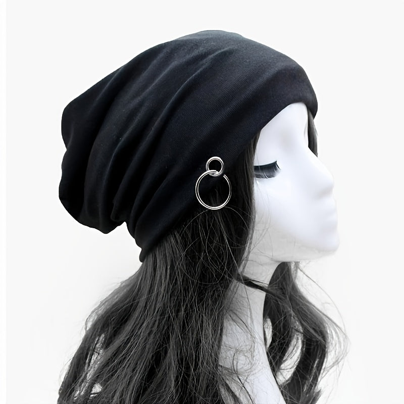 Metal Ring Slouchy Beanie Hat