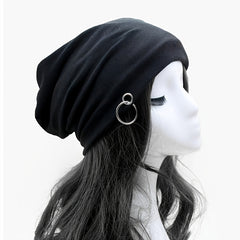 Metal Ring Slouchy Beanie Hat